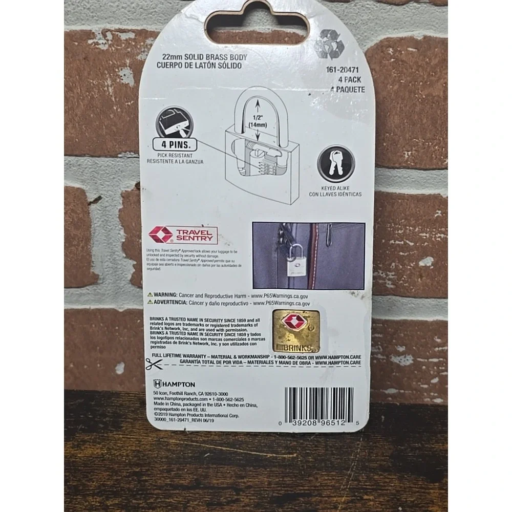 Brinks Solid Brass Locks (4) with Keys TSA Accepted Manufactured Sealed‎ READ